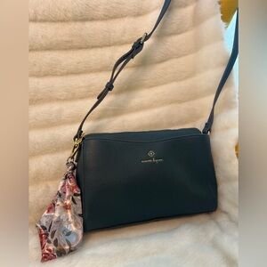Nanette Lepore Dark Teal Triple Compartment Crossbody Bag w/ Scarf Accent LN